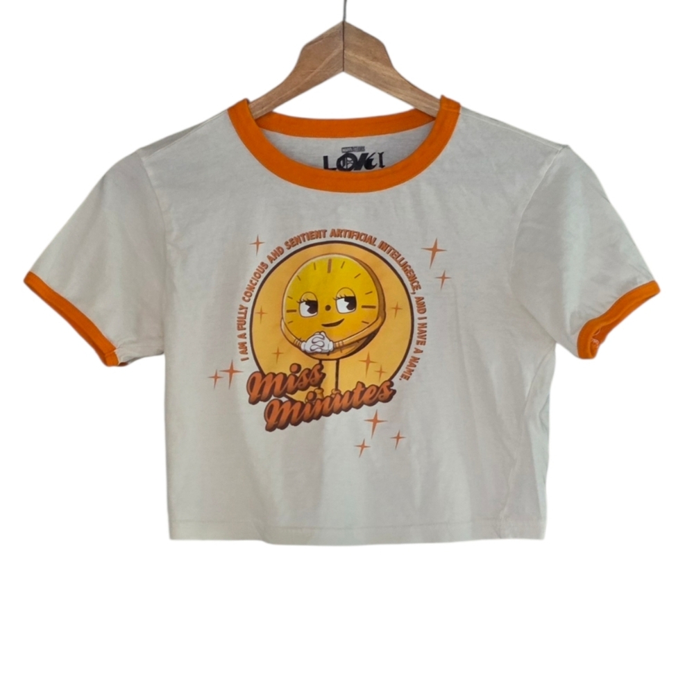 Miss Minutes White & Orange Ringer Crop Tee Retro Crop Top Marvel Size -S/M C/P